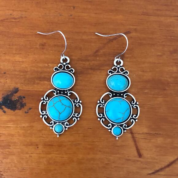Sonoma Bohemian Silver Plated Turquoise Stone Drop Bohemian Drop Earrings - Picture 1 of 5